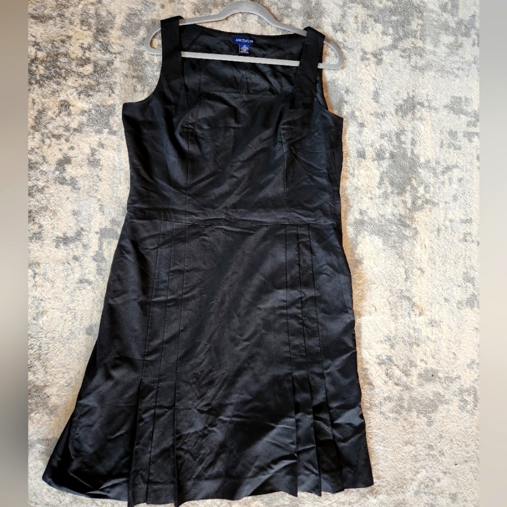 Ann Taylor black midi dress,rayon/polyester,square neck, women's 12.